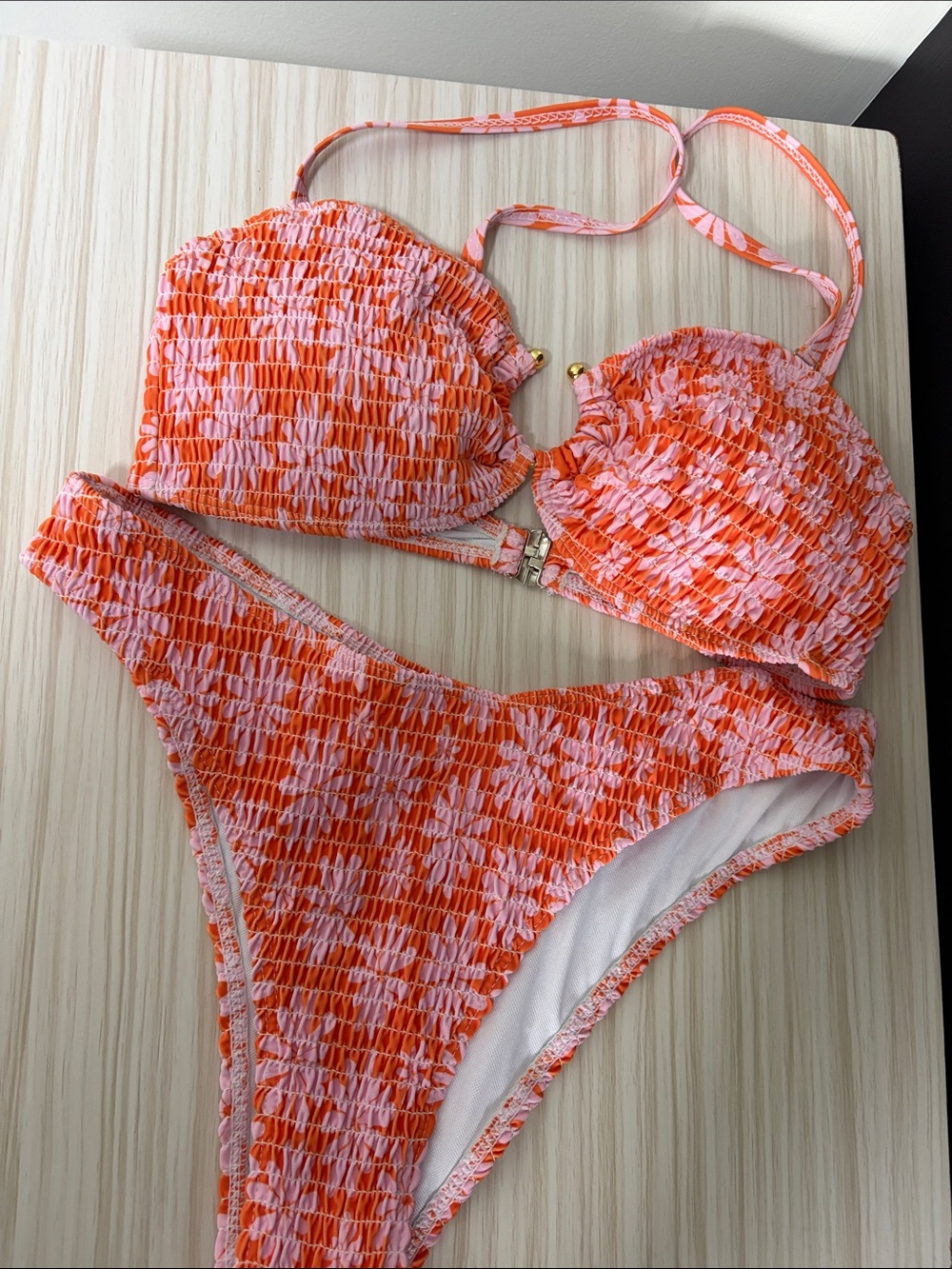Orange & Pink Smocked Bikini Set!! NWOT!!